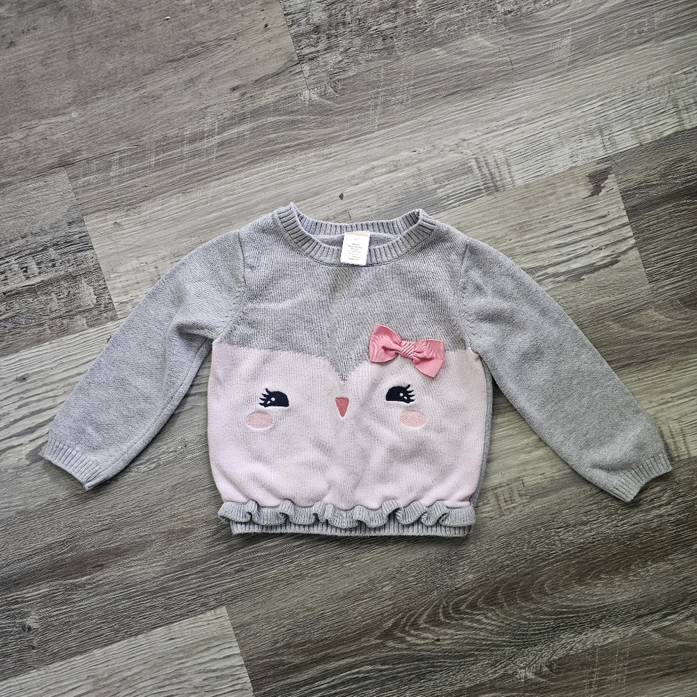 Gymboree Pink and Gray Sweater with Pengiun And Bow Detail
